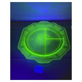 LARGE VASELINE/URANIUM GLASS DIVIDED SERVING