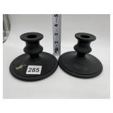 PAIR OF BLACK SATIN GLASS CANDLE STICKS