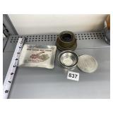 METAL TRAVEL CUP, OIL LAMP PART AND ASHTRAY
