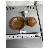 COPPER ASHTRAY, PINCUSHION AND FUNNEL ETCETERA