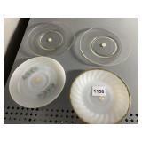 GLASS FIRE KING SAUCERS AND 2 GLASS PLATES
