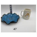 MASONIC RUFFLE EDGE PLATE AND MUG