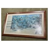 ON CANVAS FLOWERS IN WOOD FRAME 46" X 27"