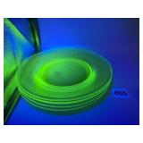 4 URANIUM GREEN DEPRESSION GLASS PLATES