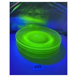 4 URANIUM GREEN DEPRESSION GLASS PLATES