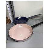 PINK ENAMELED WARE FRY PAN & SPECKLE FRY PAN