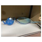 ENAMELWARE FRYING PAN AND TEAPOT