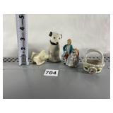 FLOWER BASKET, VICTOR DOG SHAKER, PORCELAIN