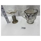 SILVER OVERLAY SUGAR BOWL, QUADRUPLE PLATE ETCHED