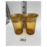 2 AMBER W/ GOLD RIM JUICE GLASSES