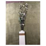 WHITE VASE W/ BURLAP WRAP AND ARTIFICIAL FLOWERS