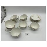 CANNONSBURG POTTERY CUPS/SAUCERS 9 CUPS, 6