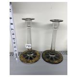 ART NOUVEAU CANDLESTICKS WITH GOLD OVERLAY