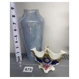 LUSTER VASE HAS CHIP ON RIM AND PORCELAIN HANDED
