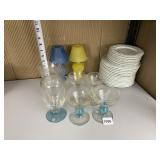 TWO MINIATURE TEA LIGHT LAMPS SET OF DISHES AND