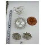 GLASS HAT, PINK GLASS FLOWER FROG, CANDLE