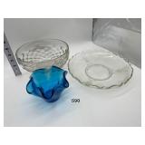 PINEAPPLE DECORATED CLEAR GLASS BOWL, BLUE