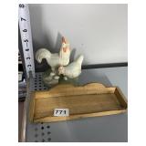 WOOD TRAY AND ROOSTER FIGURINE