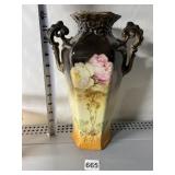 CZECHOSLOVAKIA HAND PAINTED DOUBLE HANDLE VASE