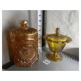 IMPERIAL MARIGOLD CARNIVAL GLASS CANISTER JAR AND