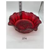 FENTON RUBY RED GRAPE PATTERN RUFFLE EDGE