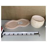 PINK MILK GLASS TRAY AND CUP