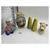 PAIR OF TALL CORN SHAPED SLASH DESIGN SALT AND