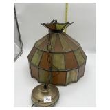 STAINED GLASS GREEN AND AMBER LIGHT FIXTURE GLASS