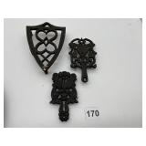 3 CAST IRON TRIVETS JVMG GRAPE PATTERN SMALL