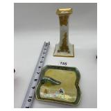 JAPAN 2 SECTION DISH, GOLD/WHITE CANDLESTICK