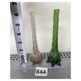 2 GLASS BUD VASES 6" ONE HAS CHIP