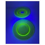 4 URANIUM GREEN DEPRESSION GLASS PLATES