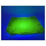 VASELINE GLASS URANIUM ROSE DESIGN FOOTED TRAY