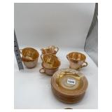 FIRE KING BAKING 6 CUPS/SAUCERS AND DOUBLE HANDLE
