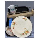 DISHES, METAL RACK CREAMER ETC.