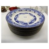BUFFALO POTTERY SET OF 8 BLUE/WHITE PLATES