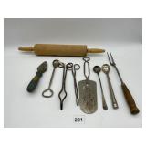 WOOD ROLLING PIN, DRINK STIRRERS, VINTAGE KITCHEN