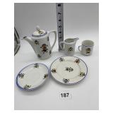 RUDOLSTADT GERMANY TEAPOT, 2 SAUCERS 1 CUP, PLATE
