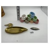 BRASS DUCK DISH AND HONG KONG NAPKIN RINGS