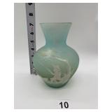 CAMEO GLASS MARY GREGORY VASE LITE GREEN COLOR