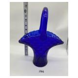 VERY LARGE 12" H X 10" W COBALT BLUE GLASS BASKET