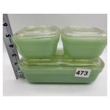 FIRE KING THREE PIECE JADEITE REFRIGERATOR JAR