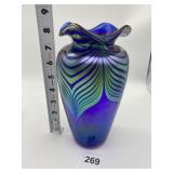 ART NOUVEAU IRIDESCENT GLASS VASE SIGNED 1995