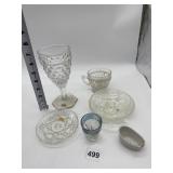 ETCHED SHOCK GLASS WITH BLUE RIM, FOSTORIA