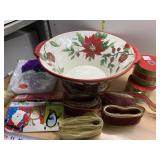POINSETTIA BOWL 14", CHRISTMAS RIBBONS AND SNOW