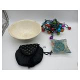 PURSE POTTERY BOWL, CHRISTMAS LIGHTS ETC.
