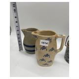 2 IRONSTONE PITCHERS ONE W/ CHIP