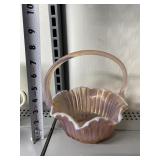 VINTAGE OPALESCENT RIBBED GLASS BASKET