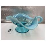 OPALESCENT RIM FOOTED NAPIE AQUA MARINE COLOR