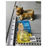 NEW OLD STOCK EYE BATH AND A JAPAN COW DOES HAVE